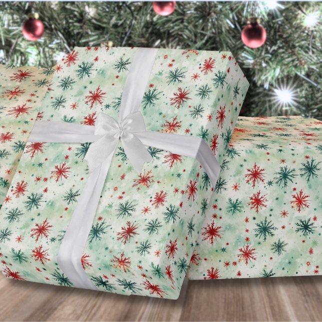 Papier Cadeau Fête Fête Fête Fête Fête de Noël (Festive Holiday Red And Green Snowflake Christmas Wrapping Paper)