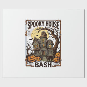 Papier Cadeau Fête Maison Hantée Gravure Vintage Halloween Dé