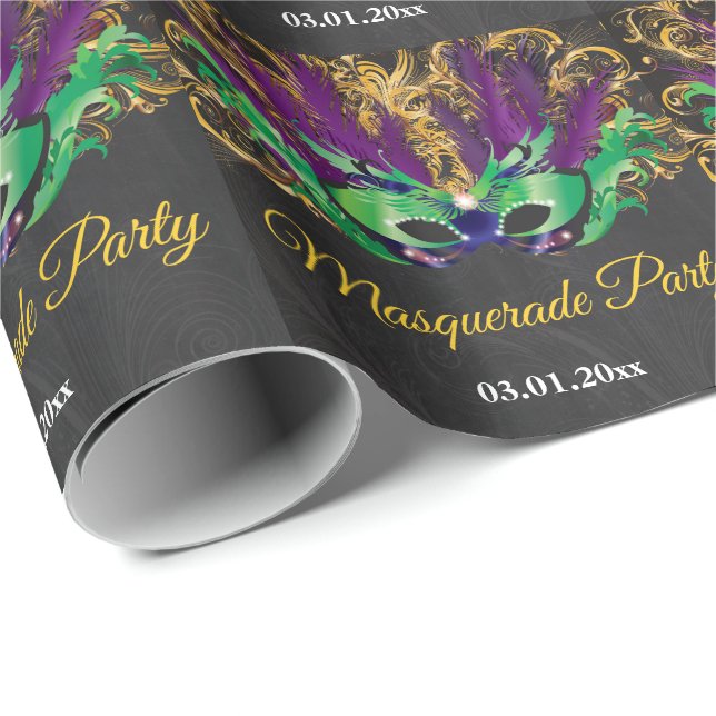 Papier Cadeau Fête Mascarade Magique Nuit Verte Purple Or (Coin rond)