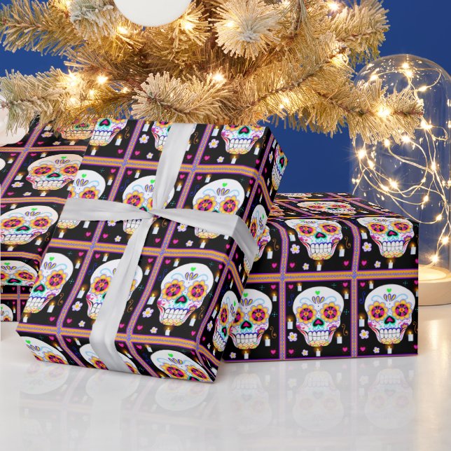 Papier Cadeau Fête Mexicaine Du Crâne Sucrier Mort (Vacances)