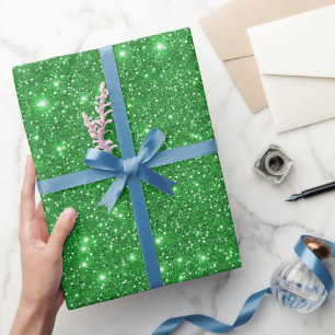 Papier Cadeau Fête Pailletée Verte Moderne