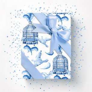 Papier Cadeau Fête plumée en porcelaine bleue