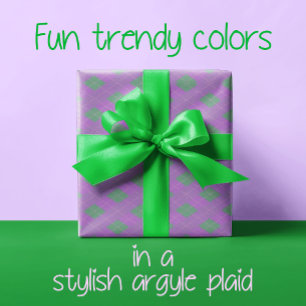 Papier Cadeau Fête populaire vert violet Plaid Noël