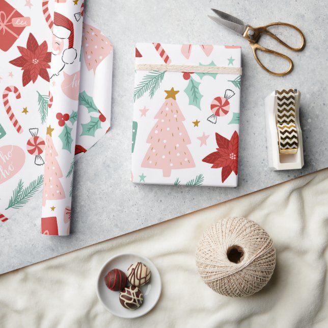 Papier Cadeau Fête rose et rouge Enveloppement de Noël (Artisanat)