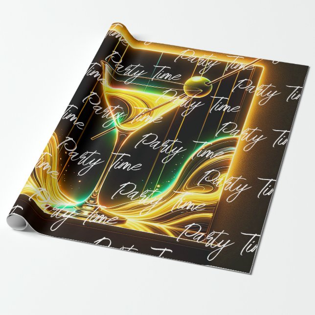 Papier Cadeau Fête tendance Heure Neon Personnalisé (Déroulé)
