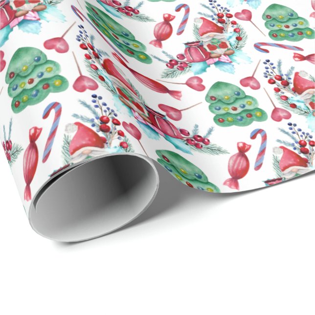 Papier Cadeau Fêtes de Gnome Joy Papier d'enveloppement de Noël (Coin rond)