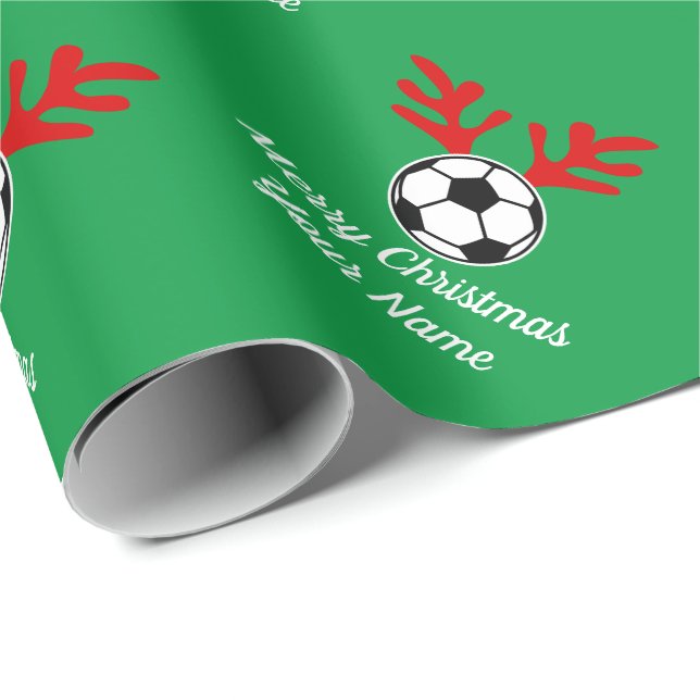 Papier Cadeau Fêtes de Noël au football des bois de cerfs (Coin rond)