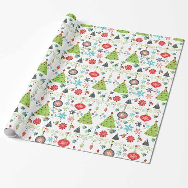 Papier Cadeau Fêtes de Noël Snowflakes Wrapper Papier (Déroulé)