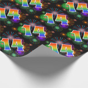 Papier Cadeau Feu coloré + Motif arc-en-ciel "14" N° d'événement