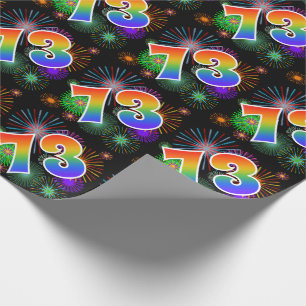 Papier Cadeau Feu d'artifice coloré + Motif arc-en-ciel "73" Num