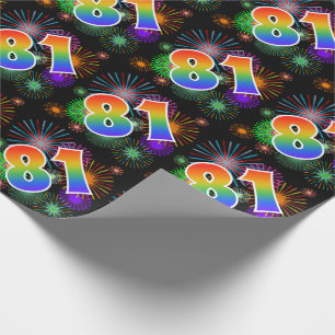 Papier Cadeau Feu d'artifice coloré + Motif arc-en-ciel "81" N°