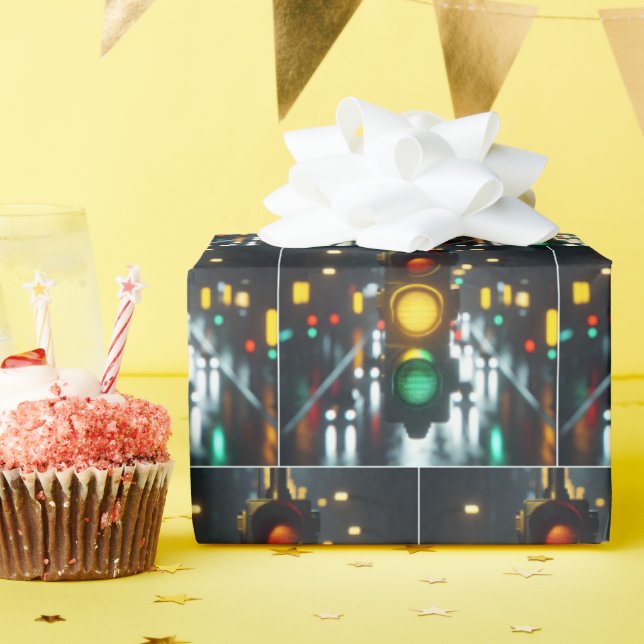 Papier Cadeau Feu De Circulation En Ville La Nuit (Fête d'anniversaire)