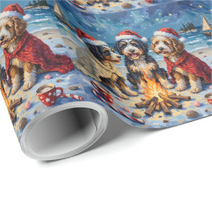 Papier Cadeau Feu de joie de Noël sur la plage avec un Bernedood