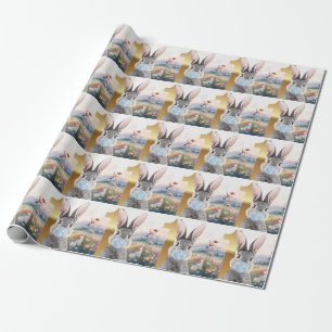 Papier Cadeau Feu de lapin bleu bulle gomme Premier anniversaire