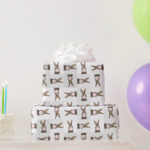 Papier Cadeau Feu de lapin rose bulle gomme