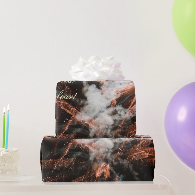 Papier Cadeau Feu d'or abstrait or noir fumée (Cadeaux de fête)