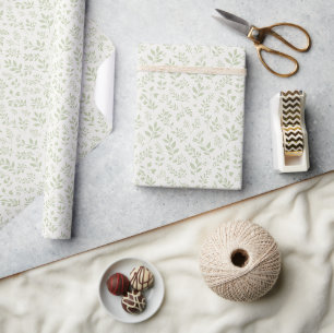 Papier Cadeau Feuillage d'automne Olive Douce - Neutre  