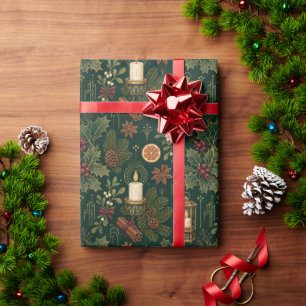Papier Cadeau Feuillage de lanterne de Noël vintage