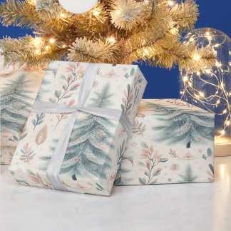 Papier Cadeau Feuillage d'hiver Papier d'emballage de Noël