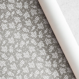 Papier Cadeau Feuillage d'hiver Taupe Rustique Noël