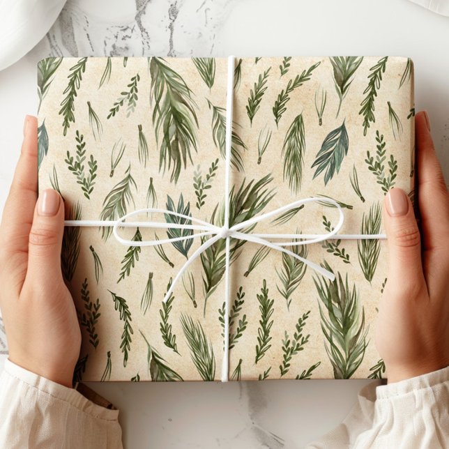 Papier Cadeau Feuillage d'hiver vert Kraft (Créateur téléchargé)
