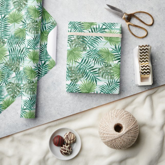 Papier Cadeau Feuillage Feuille Retro Chic Tropical Green Palm T (Artisanat)