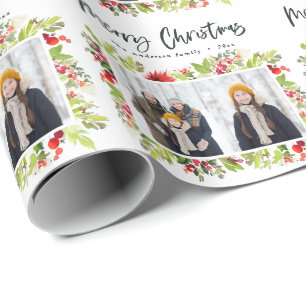 Papier Cadeau Feuillage traditionnel aquarelle + noël photo