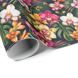 Papier Cadeau Feuillage tropical vibrant d'orchidée