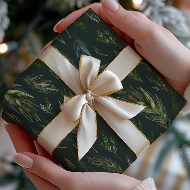 Papier Cadeau Feuillage vert foncé en hiver (Créateur téléchargé)
