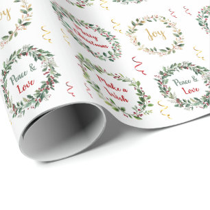 Papier Cadeau Feuillage vert Rouge Berry Monogramme de Noël