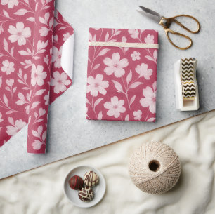 Papier Cadeau Feuille Classique Floral Art Motif sur rose foncé