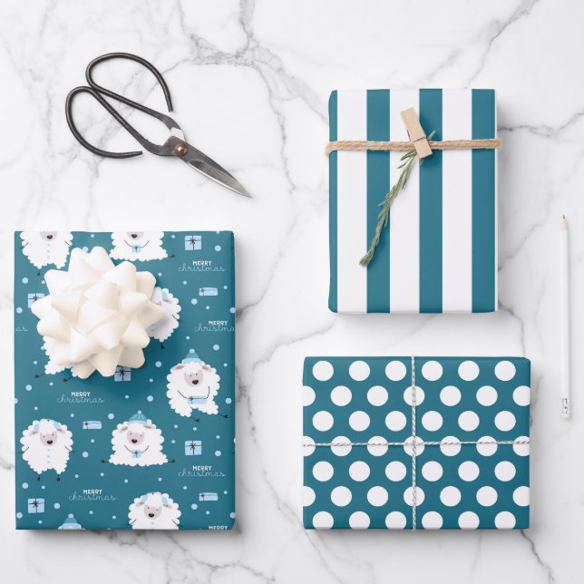 Papier Cadeau Feuille d'agneau de Noël Jeu de 3 (Recto)