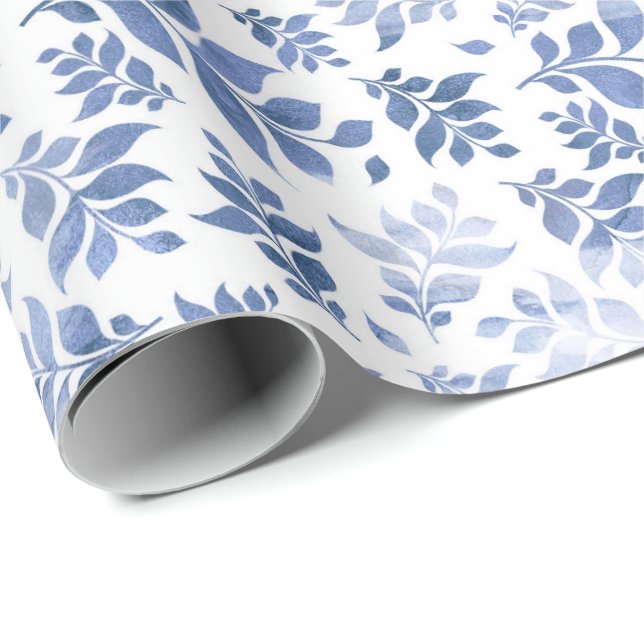 Papier Cadeau Feuille d'aquarelle bleu marine et blanc (Coin rond)