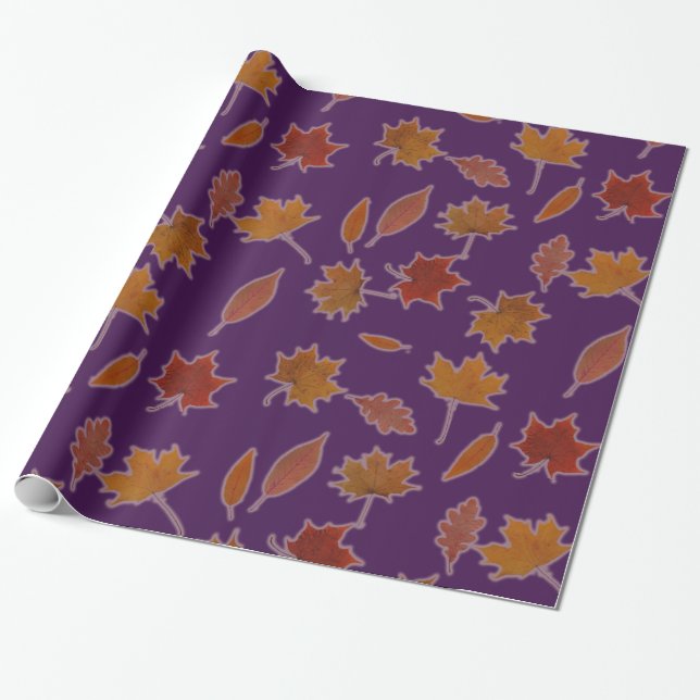 Papier Cadeau Feuille d'automne photographique sur la couleur (Déroulé)