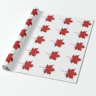 Papier Cadeau Feuille de Érable Rouge Moderne d'Action de Grâce
