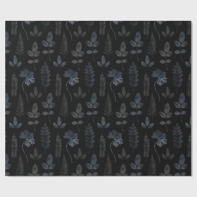 Papier Cadeau Feuille de fougère noire (Plat)