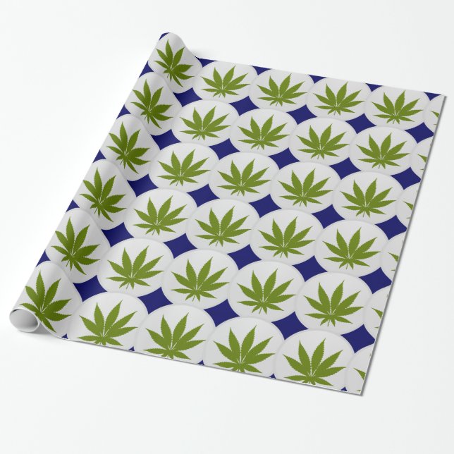 Papier Cadeau Feuille de mauvaises herbes sur diamants blancs et (Déroulé)