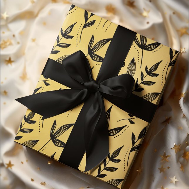 Papier Cadeau Feuille de Motif minimale Noir et Or (Créateur téléchargé)