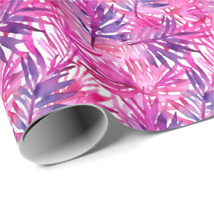 Papier Cadeau Feuille de palme de jungle rose-chaud