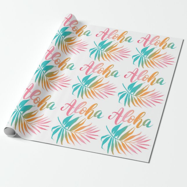 Papier Cadeau Feuille de palmier d'Aloha Hawaïen tropical (Déroulé)