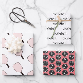 Papier Cadeau Feuille d'emballage en pickleball rose de 3