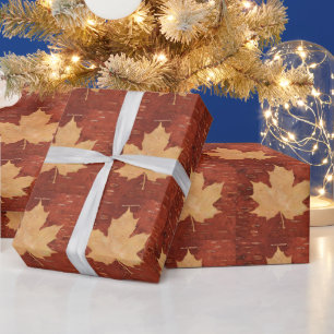 Papier Cadeau Feuille d'érable sur écorce de bouleau intérieur