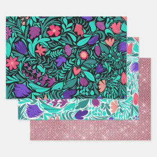 Papier Cadeau Feuille d'illustration Motif de fleurs noires prin