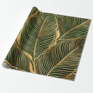 Papier Cadeau Feuille d'or Forêt verte Élégant Motif