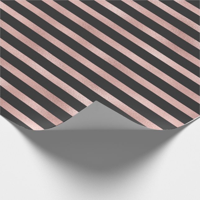 Papier Cadeau Feuille d'or rose de Faux moderne et rayures (Coin)