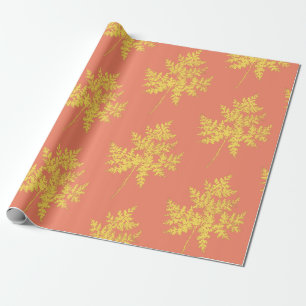 Papier Cadeau Feuille d'or sur Motif botanique de corail