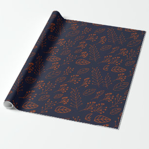 Papier Cadeau Feuille et branches de rouille sur A bleu-foncé