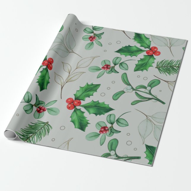 Papier Cadeau Feuille papier Motif de Noël aquarelle (Déroulé)