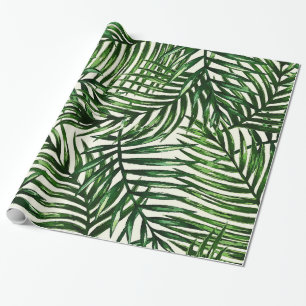 Papier Cadeau Feuille tropical vert mince sur le blanc