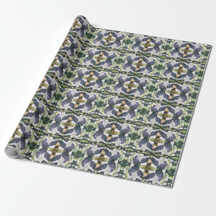 Papier Cadeau Feuilles abstraites bleues et vertes artisanat ou